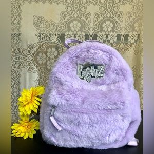 Bratz fluffy lavender purple mini backpack Y2K 2000s faux fur zip up adjustable
